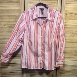 Lane Bryant Long Sleeve Fitted Pink Striped Button-Up Shirt Size 18/20